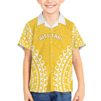 Custom Cook Islands Aitutaki Family Matching Off Shoulder Maxi Dress and Hawaiian Shirt Polynesian Tribal Tattoo LT05 Son's Shirt Yellow - Polynesian Pride