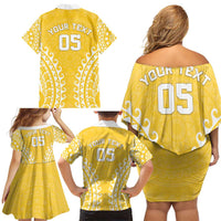 Custom Cook Islands Aitutaki Family Matching Off Shoulder Short Dress and Hawaiian Shirt Polynesian Tribal Tattoo LT05 - Polynesian Pride