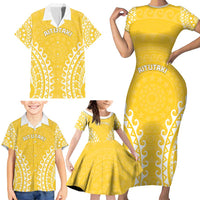 Custom Cook Islands Aitutaki Family Matching Short Sleeve Bodycon Dress and Hawaiian Shirt Polynesian Tribal Tattoo LT05 - Polynesian Pride