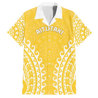 Custom Cook Islands Aitutaki Family Matching Short Sleeve Bodycon Dress and Hawaiian Shirt Polynesian Tribal Tattoo LT05 Dad's Shirt - Short Sleeve Yellow - Polynesian Pride