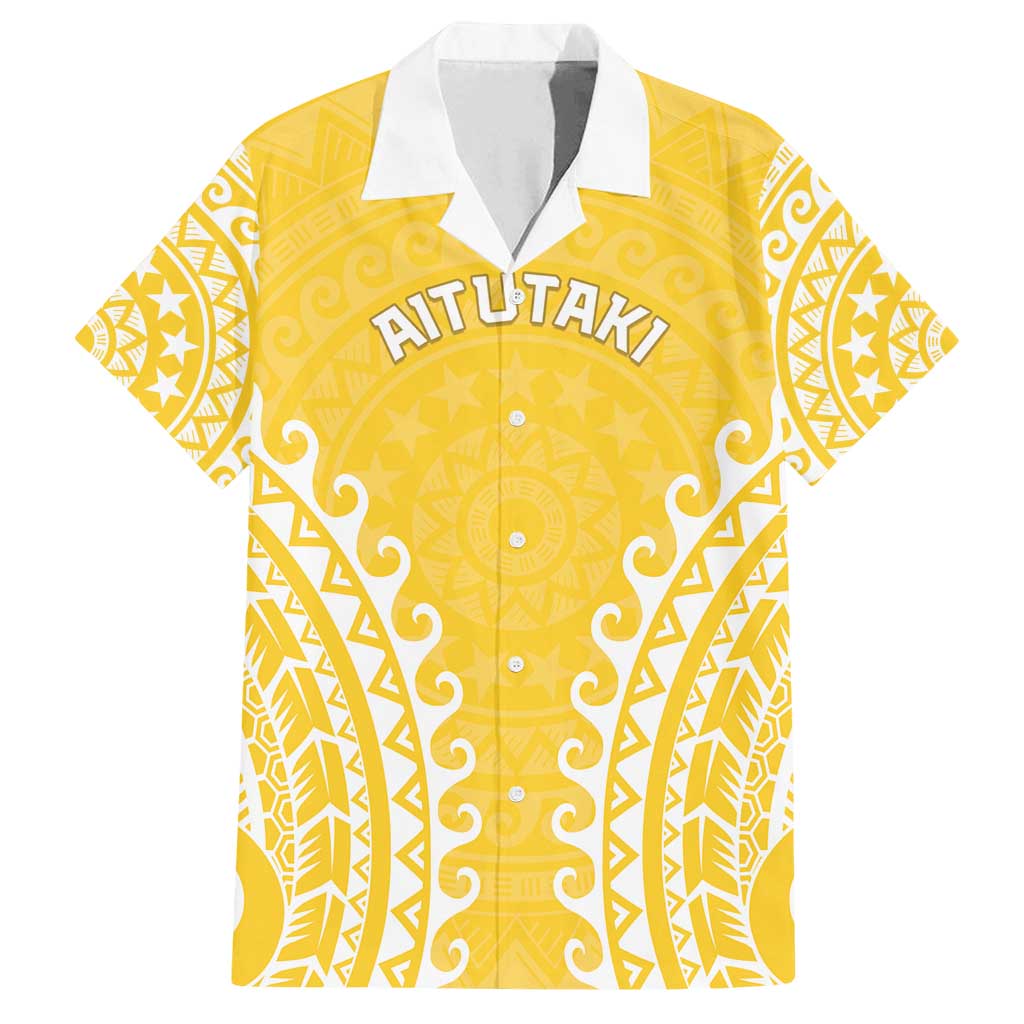 Custom Cook Islands Aitutaki Family Matching Summer Maxi Dress and Hawaiian Shirt Polynesian Tribal Tattoo LT05 Dad's Shirt - Short Sleeve Yellow - Polynesian Pride