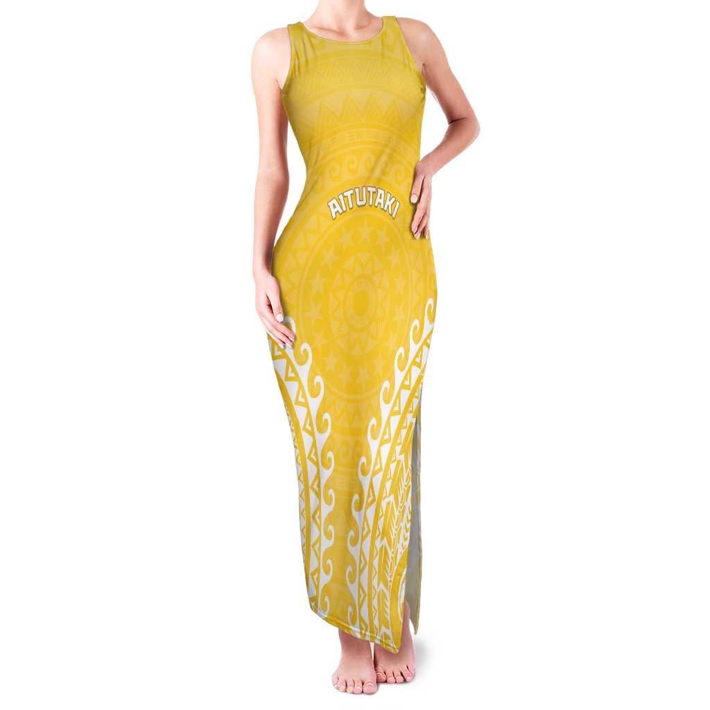Custom Cook Islands Aitutaki Family Matching Tank Maxi Dress and Hawaiian Shirt Polynesian Tribal Tattoo LT05 Mom's Dress Yellow - Polynesian Pride