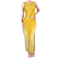 Custom Cook Islands Aitutaki Family Matching Tank Maxi Dress and Hawaiian Shirt Polynesian Tribal Tattoo LT05 Mom's Dress Yellow - Polynesian Pride