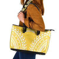 Custom Cook Islands Aitutaki Leather Tote Bag Polynesian Tribal Tattoo