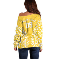 Custom Cook Islands Aitutaki Off Shoulder Sweater Polynesian Tribal Tattoo