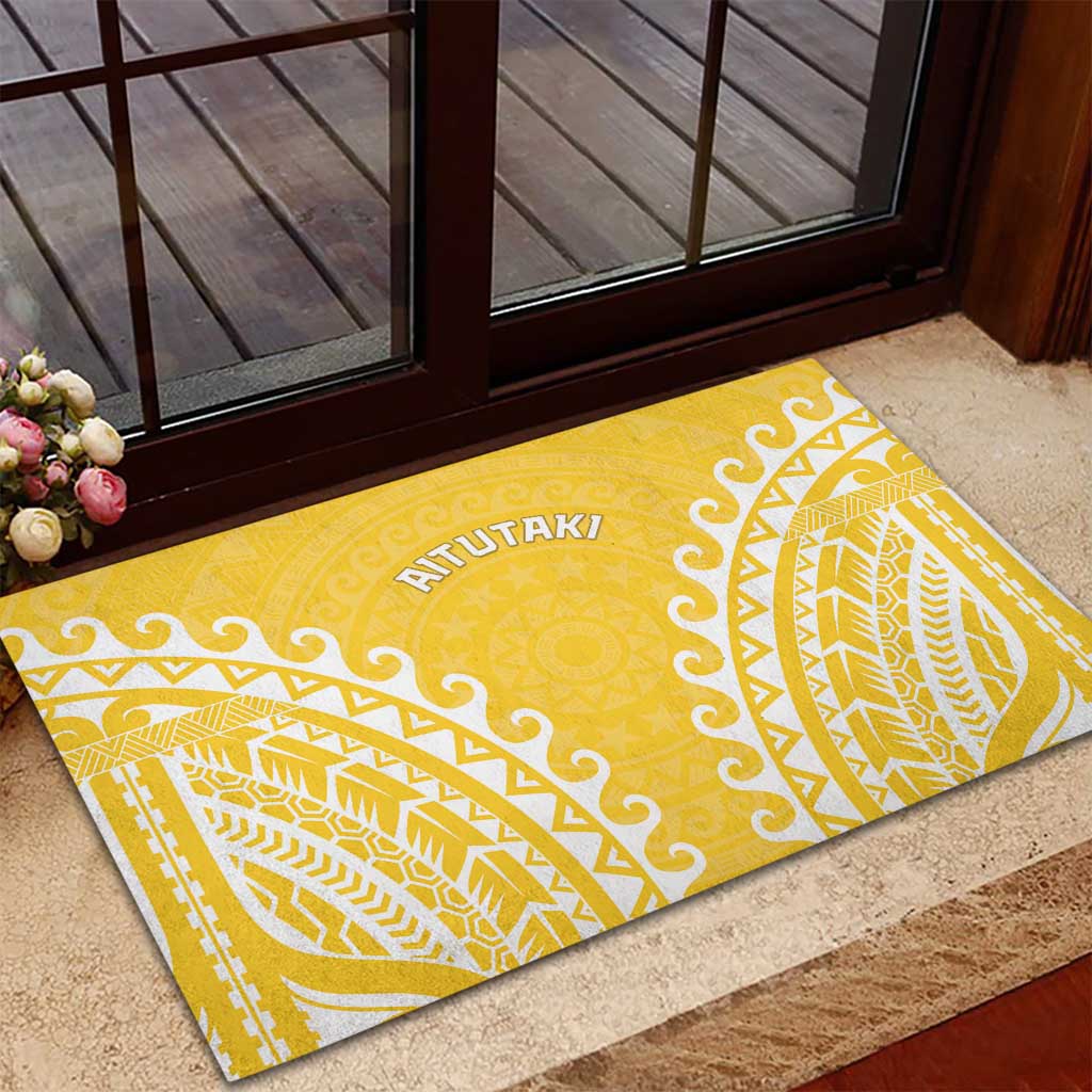 Custom Cook Islands Aitutaki Rubber Doormat Polynesian Tribal Tattoo