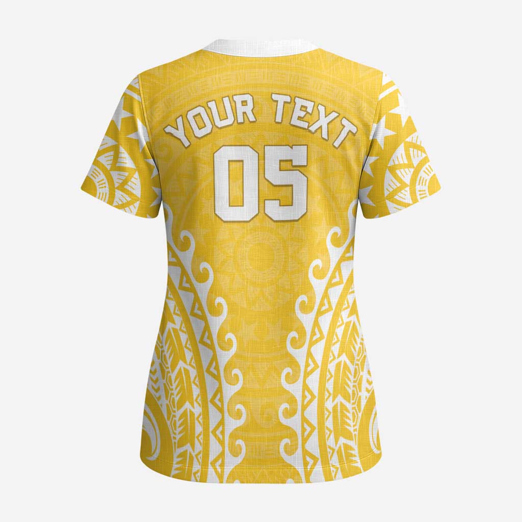 Custom Cook Islands Aitutaki Scrub Top Polynesian Tribal Tattoo - Polynesian Pride