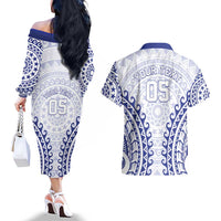 Custom Cook Islands Palmerston Couples Matching Off The Shoulder Long Sleeve Dress and Hawaiian Shirt Polynesian Tribal Tattoo LT05 - Polynesian Pride