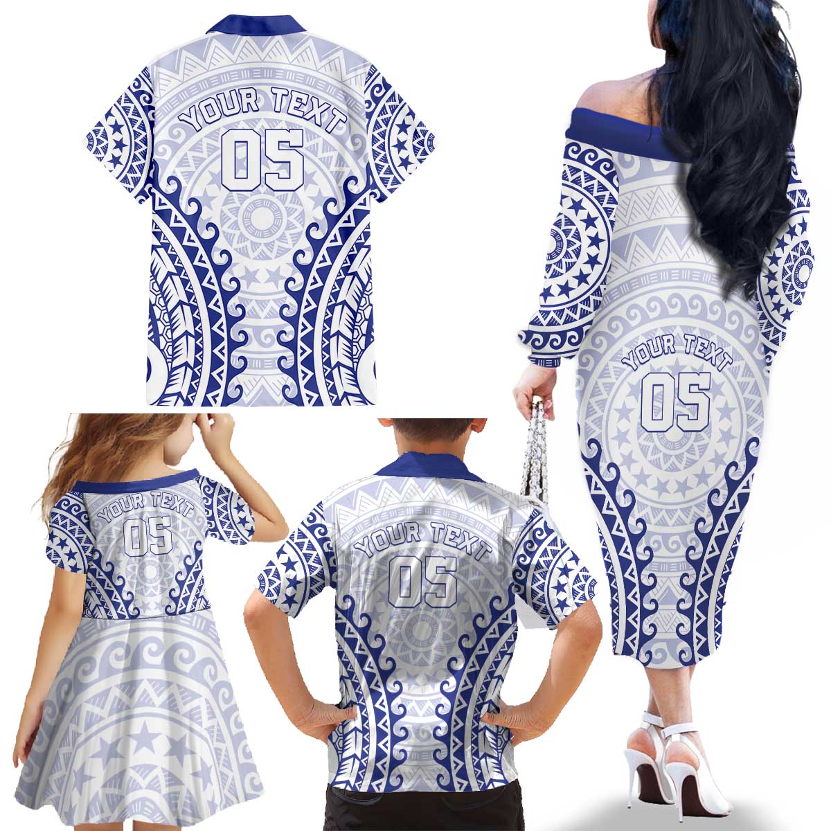 Custom Cook Islands Palmerston Family Matching Off The Shoulder Long Sleeve Dress and Hawaiian Shirt Polynesian Tribal Tattoo LT05 - Polynesian Pride