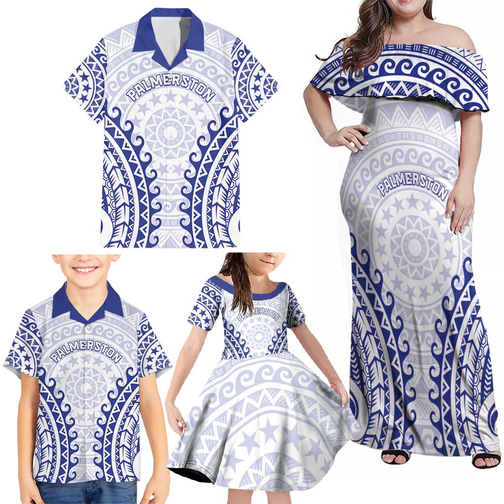 Custom Cook Islands Palmerston Family Matching Off Shoulder Maxi Dress and Hawaiian Shirt Polynesian Tribal Tattoo LT05 - Polynesian Pride