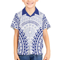 Custom Cook Islands Palmerston Family Matching Off Shoulder Maxi Dress and Hawaiian Shirt Polynesian Tribal Tattoo LT05 Son's Shirt Navy - Polynesian Pride