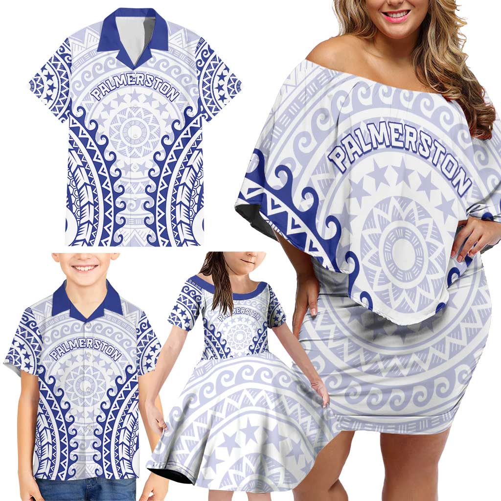 Custom Cook Islands Palmerston Family Matching Off Shoulder Short Dress and Hawaiian Shirt Polynesian Tribal Tattoo LT05 - Polynesian Pride