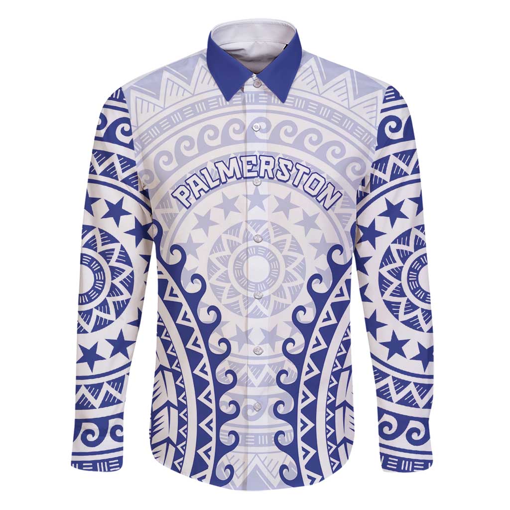 Custom Cook Islands Palmerston Family Matching Puletasi and Hawaiian Shirt Polynesian Tribal Tattoo LT05 Dad's Shirt - Long Sleeve Navy - Polynesian Pride