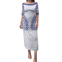 Custom Cook Islands Palmerston Family Matching Puletasi and Hawaiian Shirt Polynesian Tribal Tattoo LT05 Mom's Dress Navy - Polynesian Pride