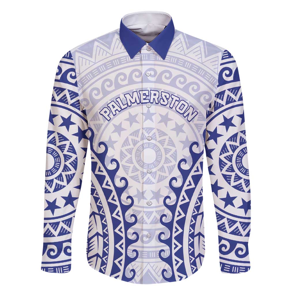 Custom Cook Islands Palmerston Family Matching Short Sleeve Bodycon Dress and Hawaiian Shirt Polynesian Tribal Tattoo LT05 Dad's Shirt - Long Sleeve Navy - Polynesian Pride