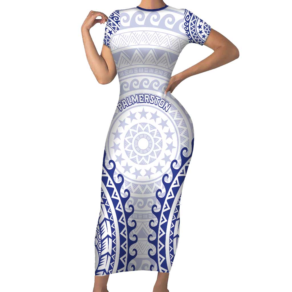 Custom Cook Islands Palmerston Family Matching Short Sleeve Bodycon Dress and Hawaiian Shirt Polynesian Tribal Tattoo LT05 Mom's Dress Navy - Polynesian Pride