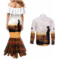 Australia And New Zealand ANZAC Day Couples Matching Mermaid Dress and Long Sleeve Button Shirt Battle Of Beersheba LT05 - Polynesian Pride