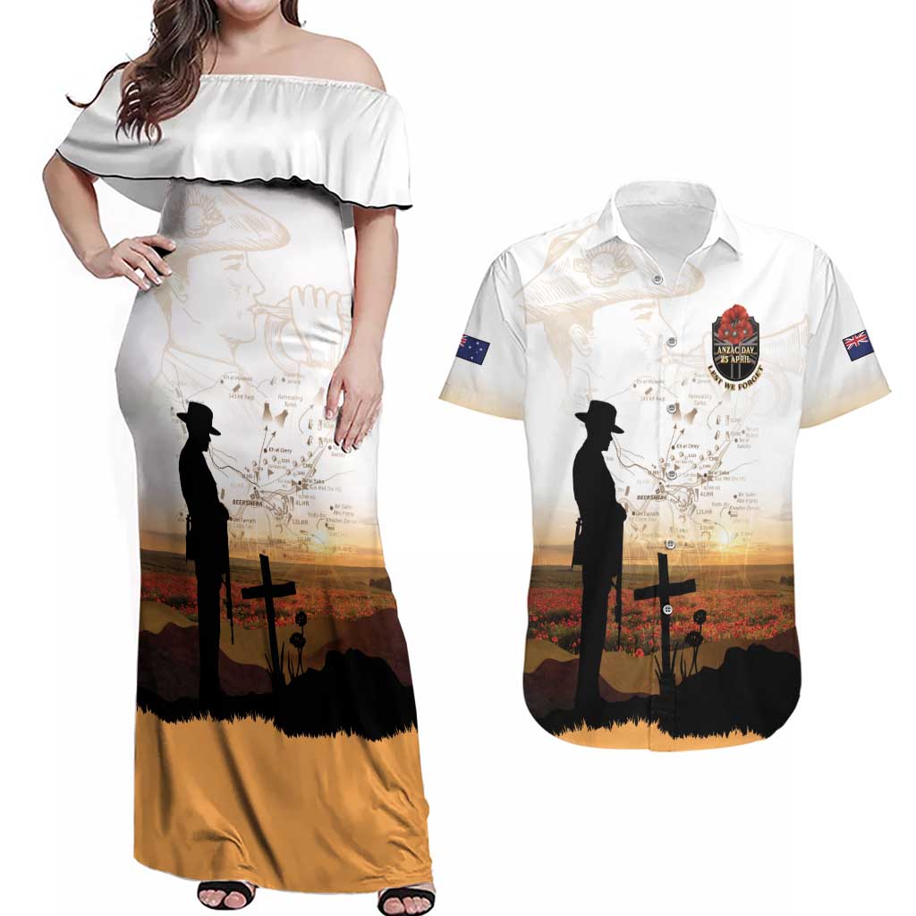 Australia And New Zealand ANZAC Day Couples Matching Off Shoulder Maxi Dress and Hawaiian Shirt Battle Of Beersheba LT05 Beige - Polynesian Pride