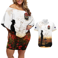 Australia And New Zealand ANZAC Day Couples Matching Off Shoulder Short Dress and Hawaiian Shirt Battle Of Beersheba LT05 Beige - Polynesian Pride