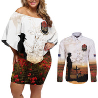 Australia And New Zealand ANZAC Day Couples Matching Off Shoulder Short Dress and Long Sleeve Button Shirt Battle Of Beersheba LT05 Beige - Polynesian Pride