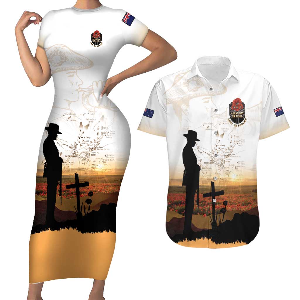 Australia And New Zealand ANZAC Day Couples Matching Short Sleeve Bodycon Dress and Hawaiian Shirt Battle Of Beersheba LT05 Beige - Polynesian Pride