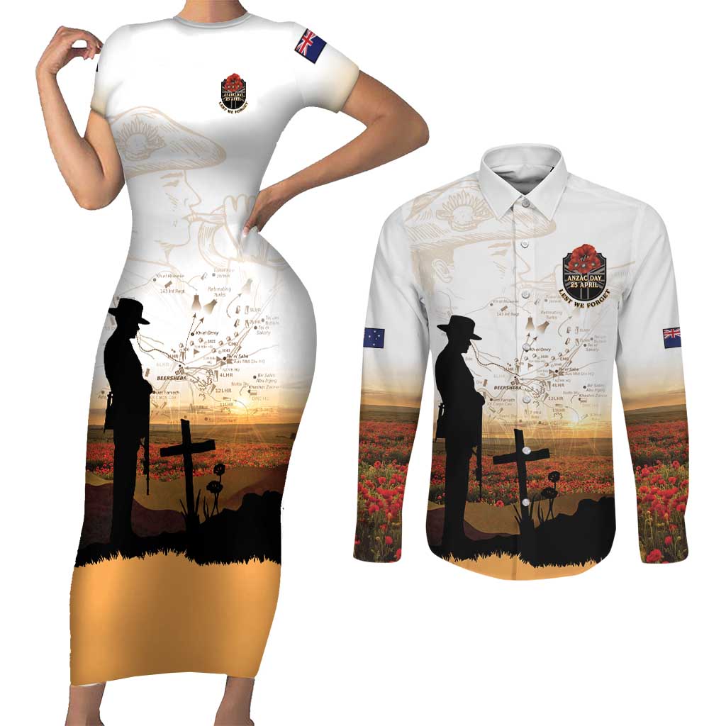 Australia And New Zealand ANZAC Day Couples Matching Short Sleeve Bodycon Dress and Long Sleeve Button Shirt Battle Of Beersheba