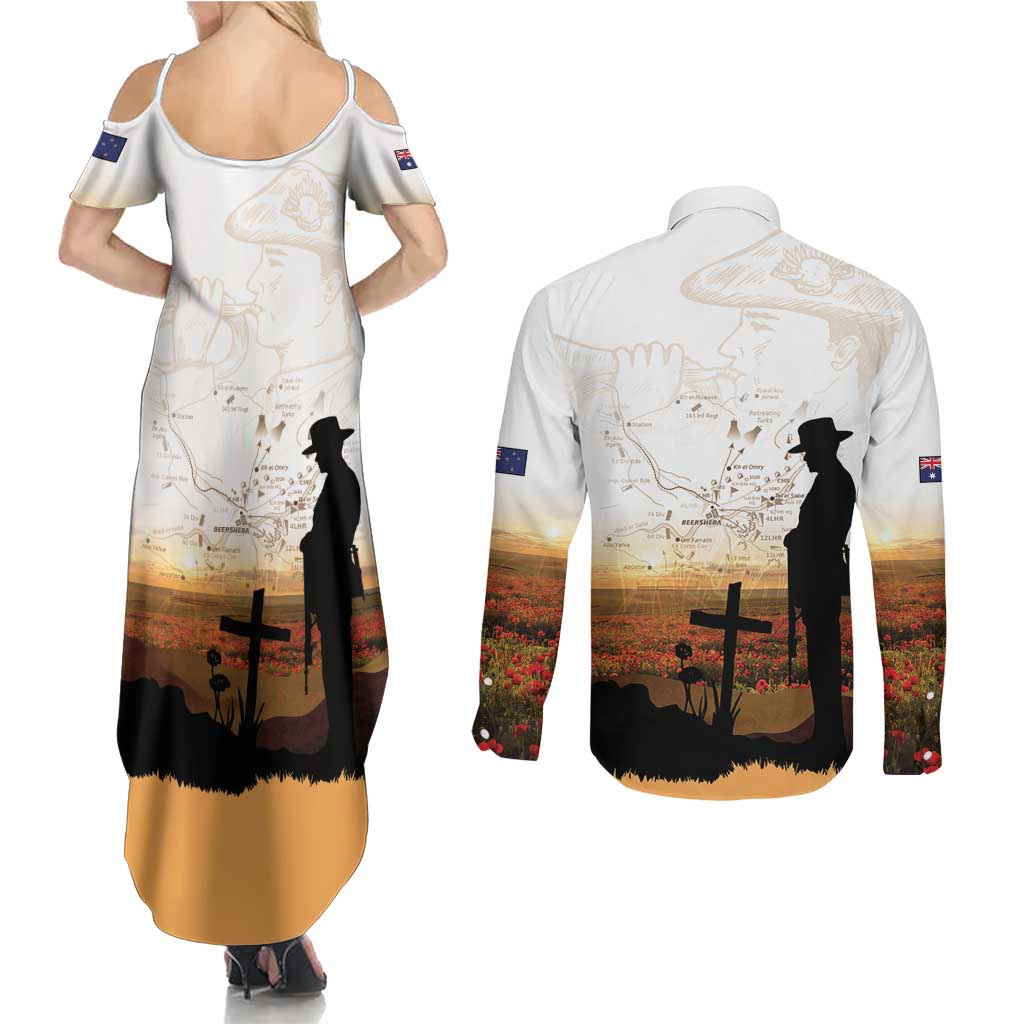 Australia And New Zealand ANZAC Day Couples Matching Summer Maxi Dress and Long Sleeve Button Shirt Battle Of Beersheba LT05 - Polynesian Pride