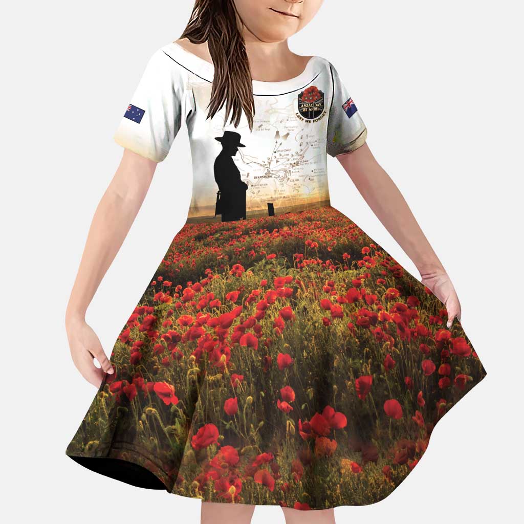 Australia And New Zealand ANZAC Day Family Matching Off The Shoulder Long Sleeve Dress and Hawaiian Shirt Battle Of Beersheba LT05 Daughter's Dress Beige - Polynesian Pride