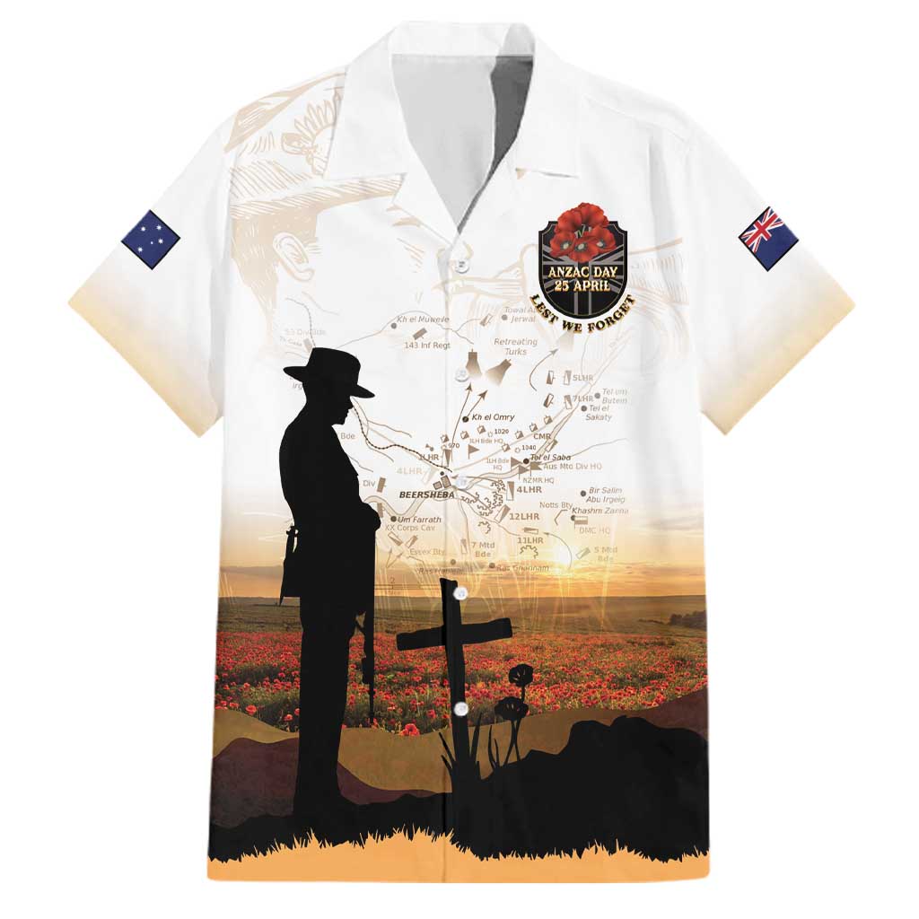 Australia And New Zealand ANZAC Day Family Matching Off Shoulder Maxi Dress and Hawaiian Shirt Battle Of Beersheba LT05 Dad's Shirt - Short Sleeve Beige - Polynesian Pride