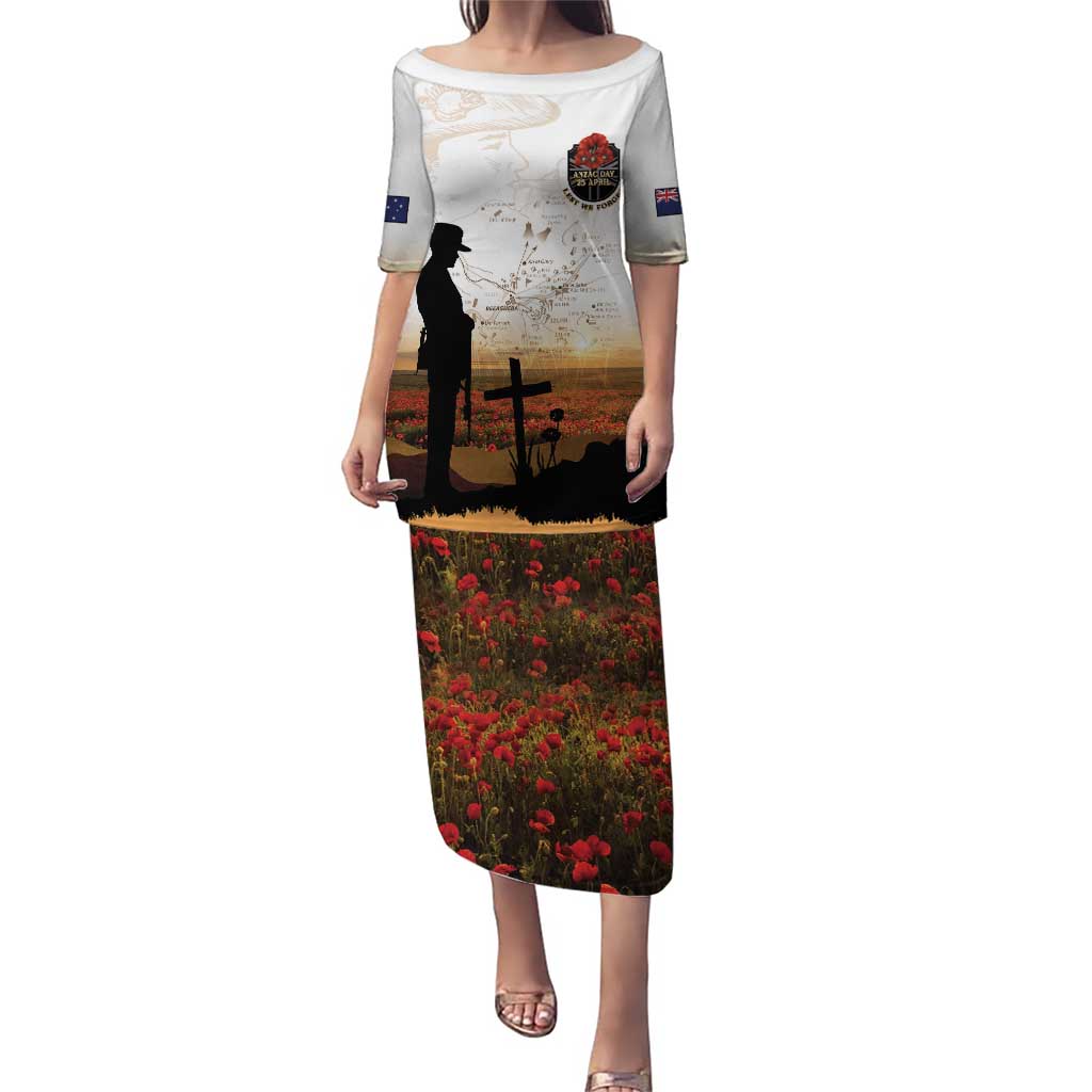 Australia And New Zealand ANZAC Day Family Matching Puletasi and Hawaiian Shirt Battle Of Beersheba LT05 Mom's Dress Beige - Polynesian Pride