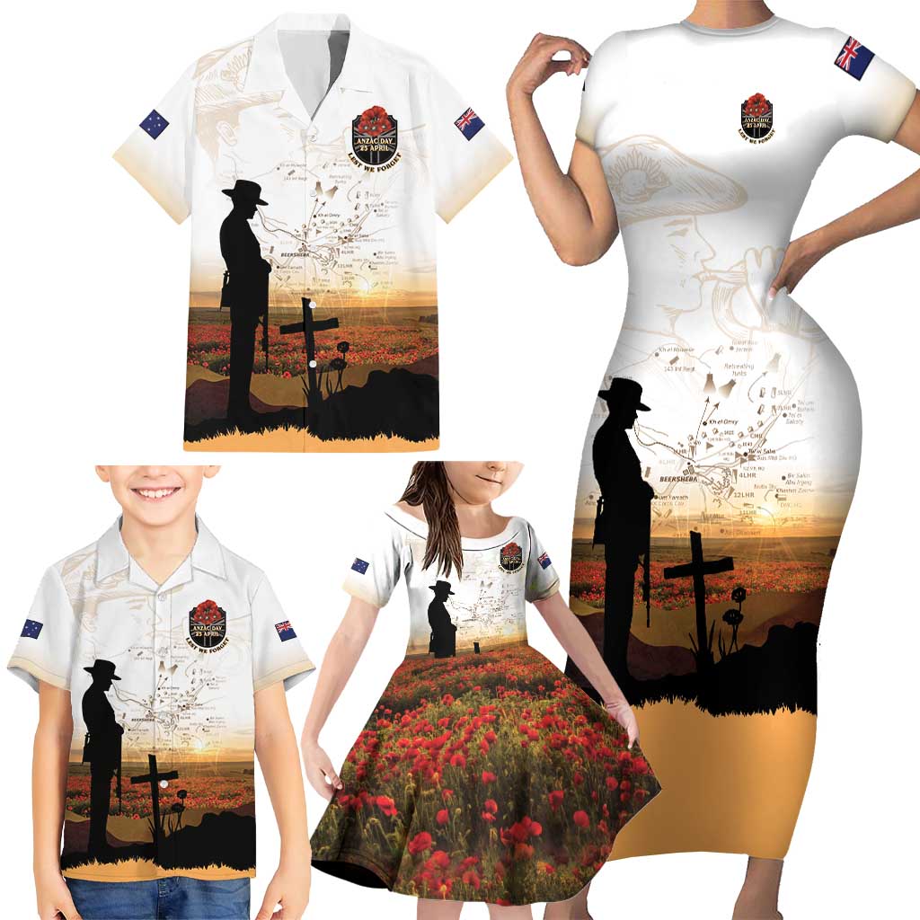 Australia And New Zealand ANZAC Day Family Matching Short Sleeve Bodycon Dress and Hawaiian Shirt Battle Of Beersheba LT05 - Polynesian Pride