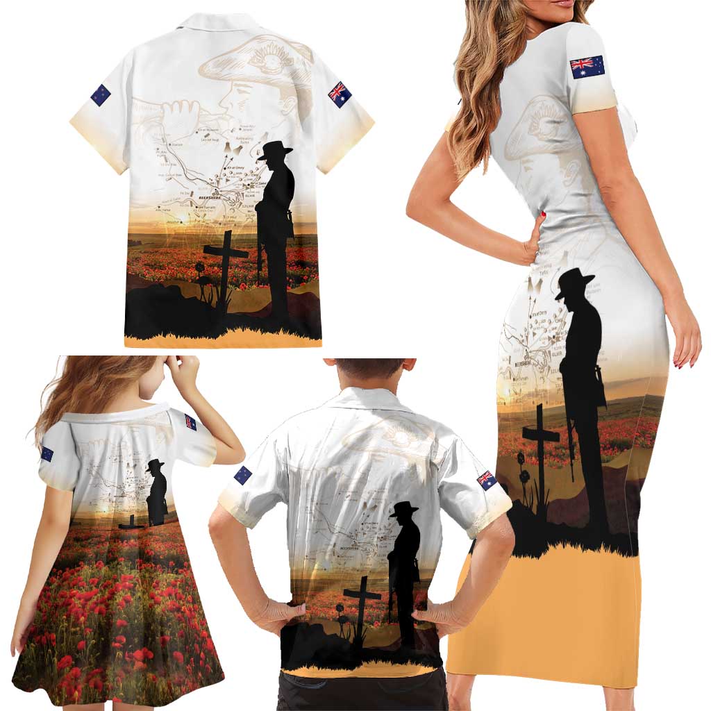 Australia And New Zealand ANZAC Day Family Matching Short Sleeve Bodycon Dress and Hawaiian Shirt Battle Of Beersheba LT05 - Polynesian Pride