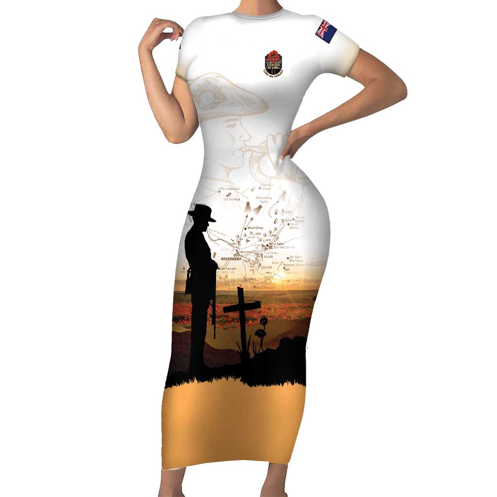 Australia And New Zealand ANZAC Day Family Matching Short Sleeve Bodycon Dress and Hawaiian Shirt Battle Of Beersheba LT05 Mom's Dress Beige - Polynesian Pride