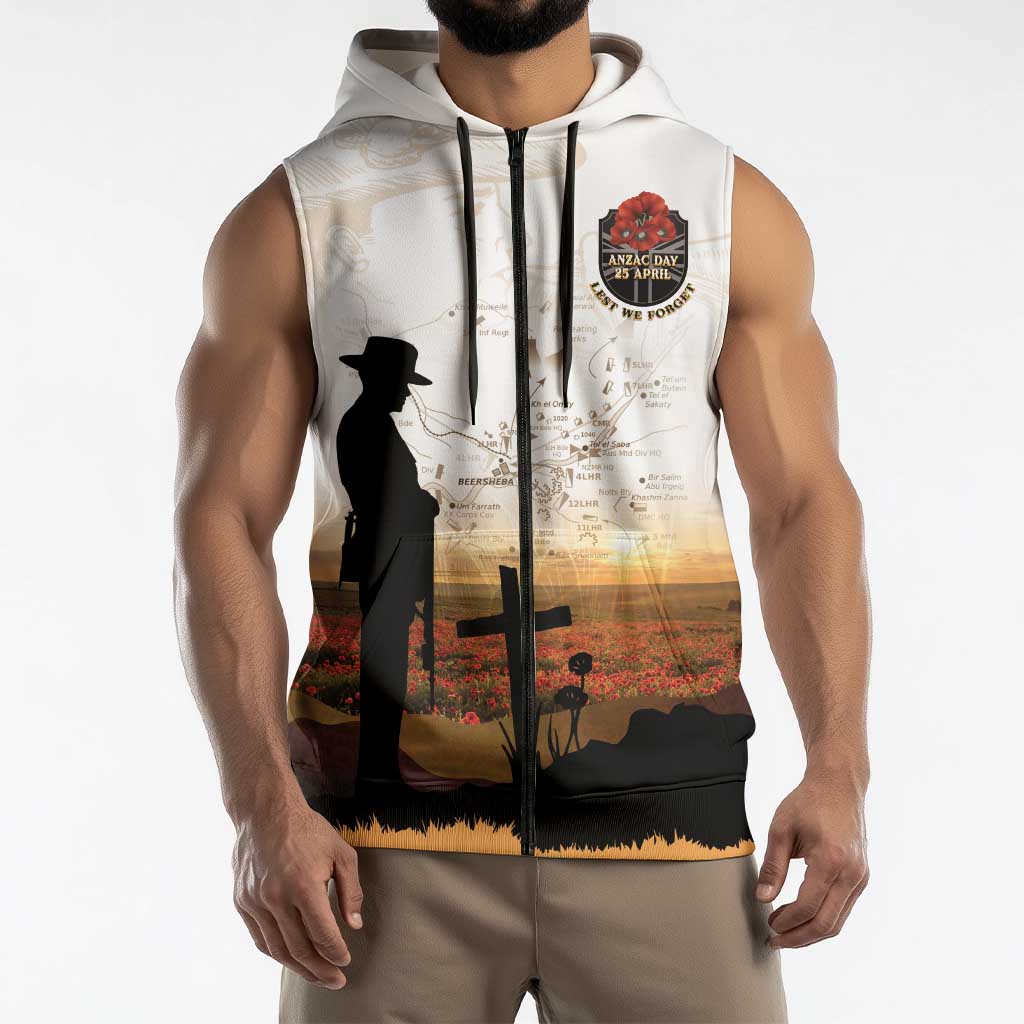 Australia And New Zealand ANZAC Day Sleeveless Zip Hoodie Battle Of Beersheba LT05 - Polynesian Pride