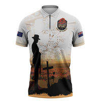 Australia And New Zealand ANZAC Day Zipper Polo Shirt Battle Of Beersheba LT05 Beige - Polynesian Pride