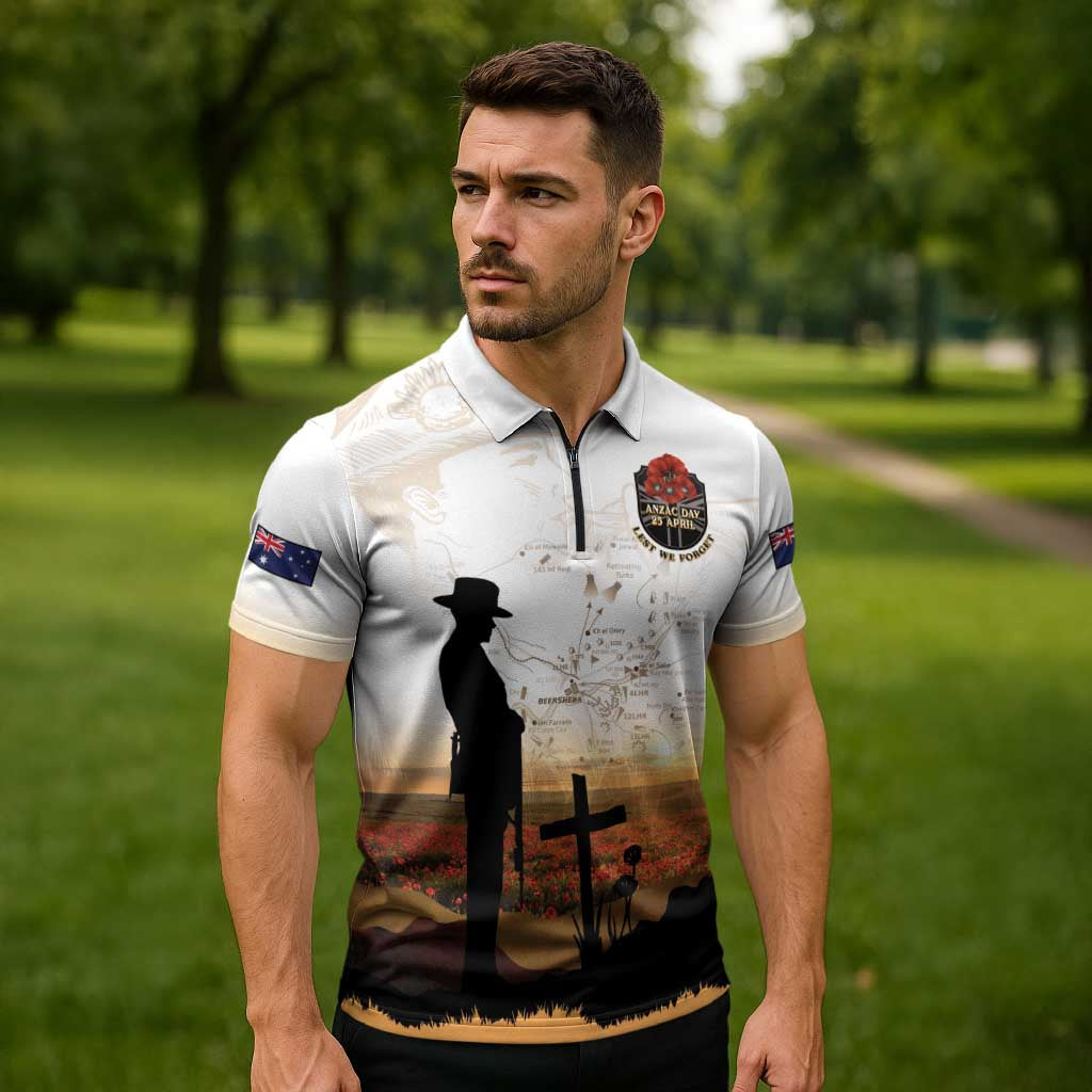 Australia And New Zealand ANZAC Day Zipper Polo Shirt Battle Of Beersheba LT05 - Polynesian Pride