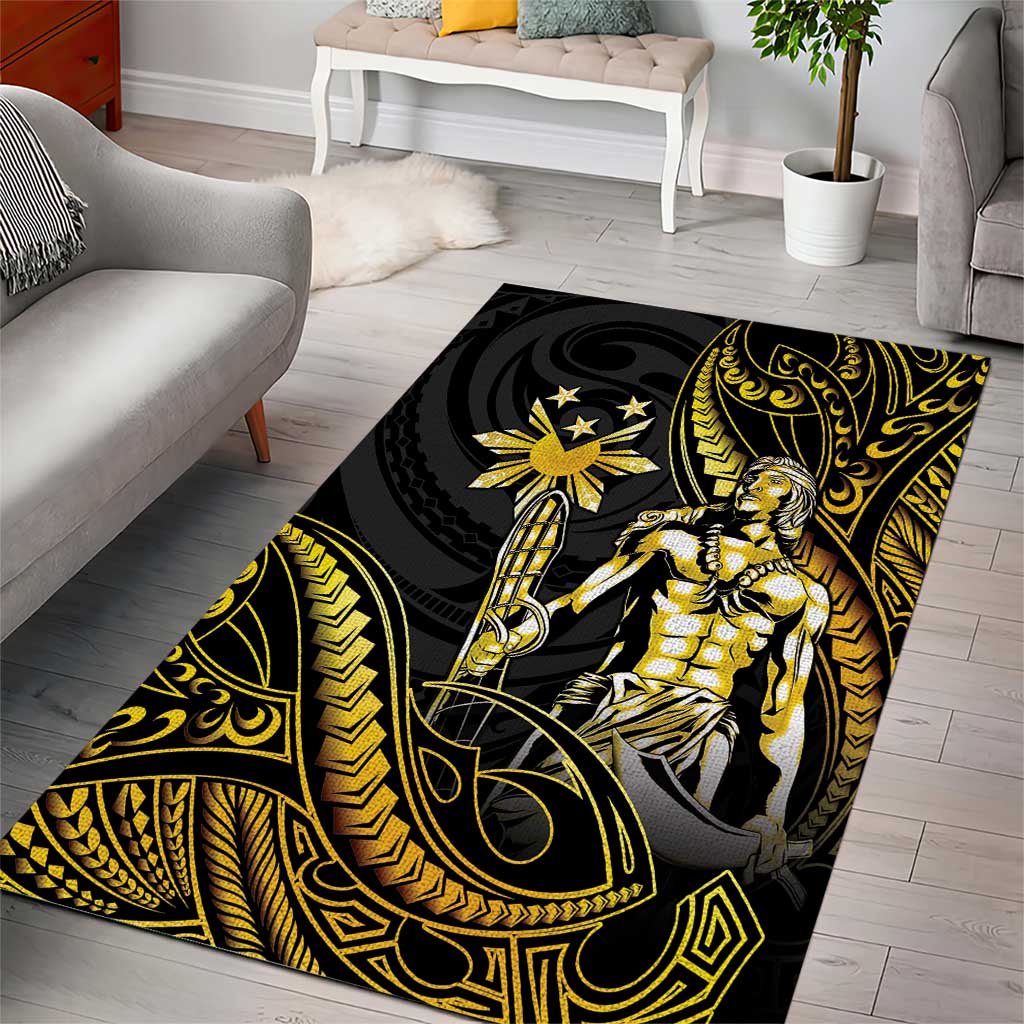 Filipinos Lapu Lapu Hero Area Rug Gold Polynesian Tribal Tattoo