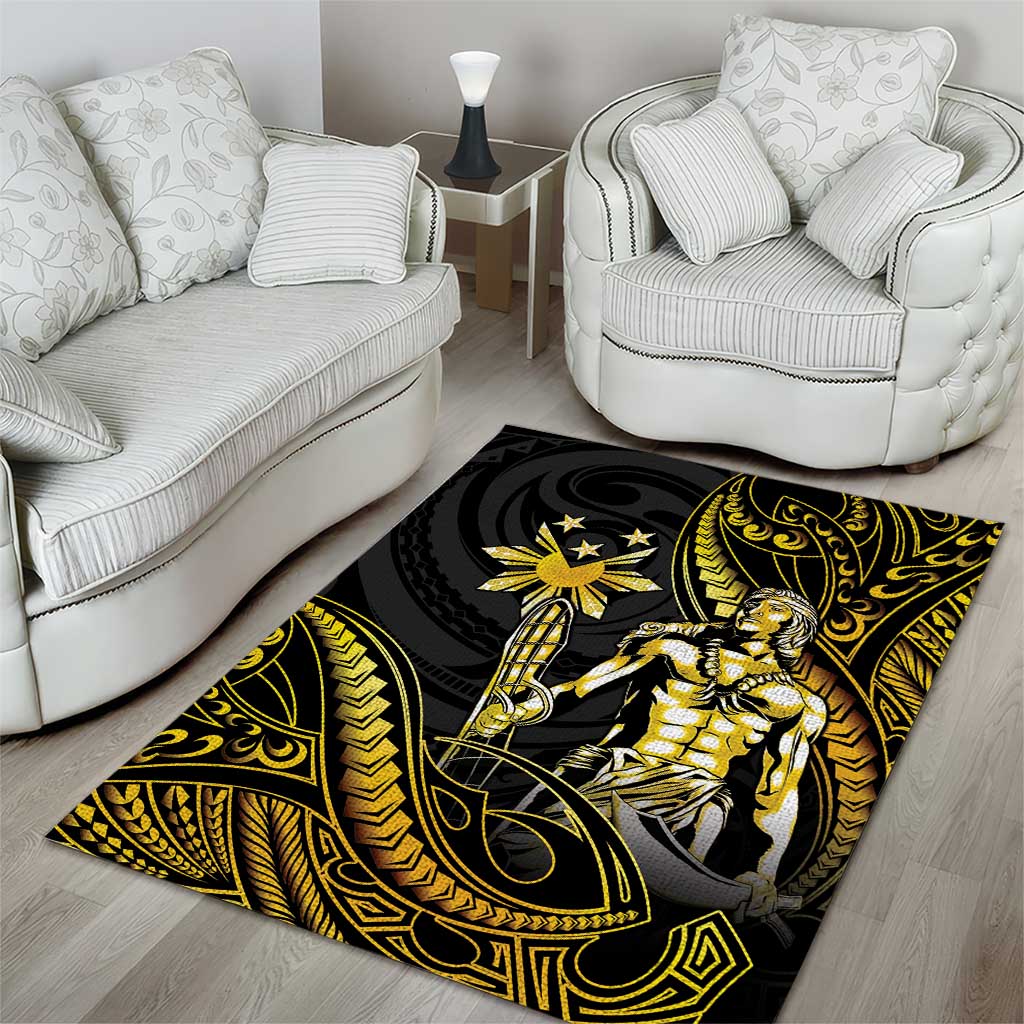 Filipinos Lapu Lapu Hero Area Rug Gold Polynesian Tribal Tattoo
