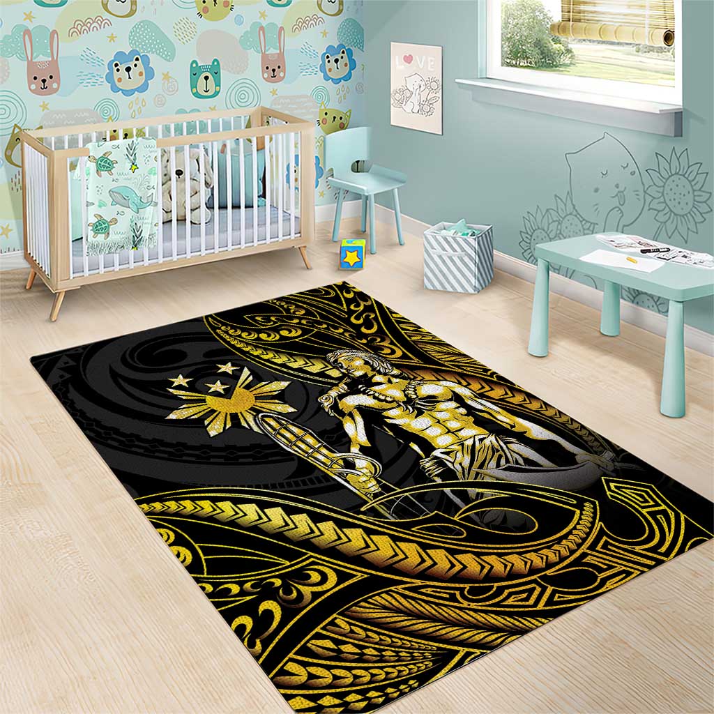 Filipinos Lapu Lapu Hero Area Rug Gold Polynesian Tribal Tattoo