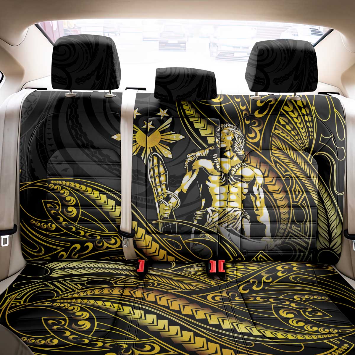 Filipinos Lapu Lapu Hero Back Car Seat Cover Gold Polynesian Tribal Tattoo