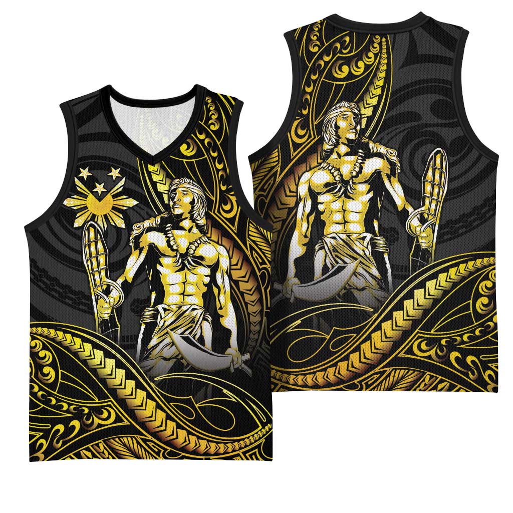 Filipinos Lapu Lapu Hero Basketball Jersey Gold Polynesian Tribal Tattoo