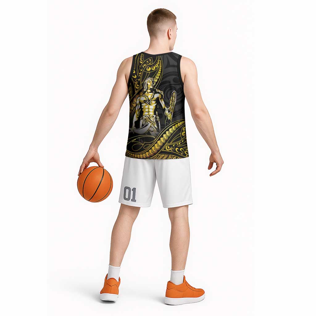 Filipinos Lapu Lapu Hero Basketball Jersey Gold Polynesian Tribal Tattoo