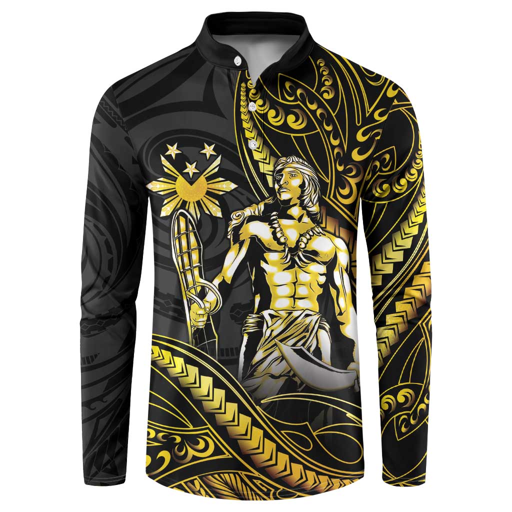 Filipinos Lapu Lapu Hero Button Sweatshirt Gold Polynesian Tribal Tattoo
