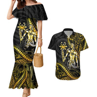 Filipinos Lapu Lapu Hero Couples Matching Mermaid Dress and Hawaiian Shirt Gold Polynesian Tribal Tattoo LT05 Gold - Polynesian Pride