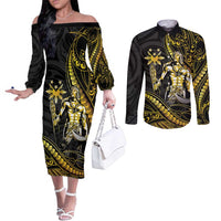Filipinos Lapu Lapu Hero Couples Matching Off The Shoulder Long Sleeve Dress and Long Sleeve Button Shirt Gold Polynesian Tribal Tattoo LT05 Gold - Polynesian Pride
