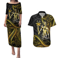 Filipinos Lapu Lapu Hero Couples Matching Puletasi and Hawaiian Shirt Gold Polynesian Tribal Tattoo LT05 Gold - Polynesian Pride