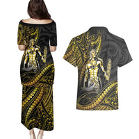 Filipinos Lapu Lapu Hero Couples Matching Puletasi and Hawaiian Shirt Gold Polynesian Tribal Tattoo LT05 - Polynesian Pride