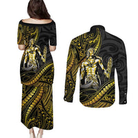 Filipinos Lapu Lapu Hero Couples Matching Puletasi and Long Sleeve Button Shirt Gold Polynesian Tribal Tattoo
