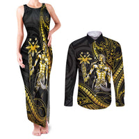 Filipinos Lapu Lapu Hero Couples Matching Tank Maxi Dress and Long Sleeve Button Shirt Gold Polynesian Tribal Tattoo LT05 Gold - Polynesian Pride