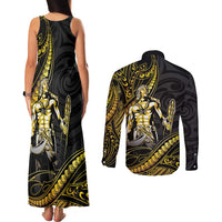 Filipinos Lapu Lapu Hero Couples Matching Tank Maxi Dress and Long Sleeve Button Shirt Gold Polynesian Tribal Tattoo LT05 - Polynesian Pride